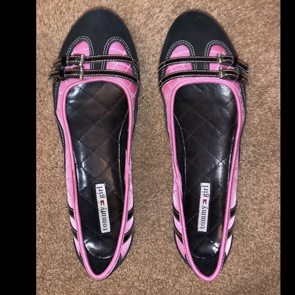 Tommy Girl Pink and Black Stripe Flats Size 9